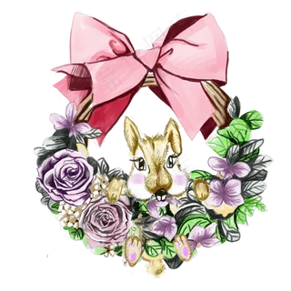 节庆带蝴蝶有兔子的手绘可商用复