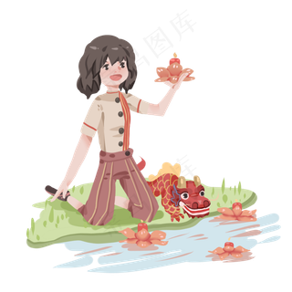 二月二龙抬头放花灯女孩,免抠元素
