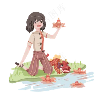 二月二龙抬头放花灯女孩,免抠元素