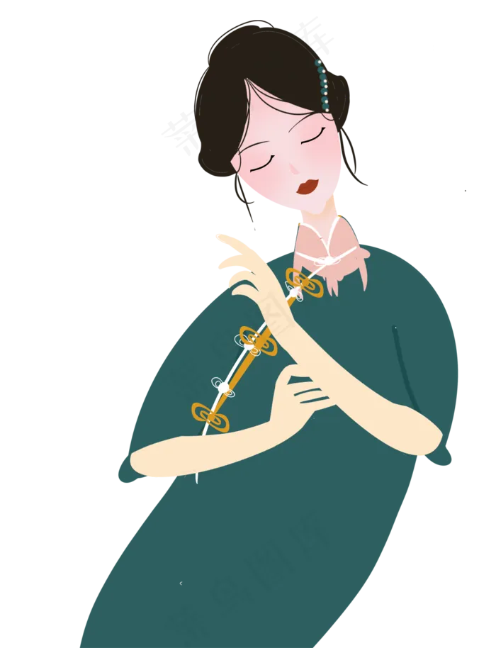 国潮手绘古风美女,免抠元素(1064X1389(DPI:72))psd模版下载