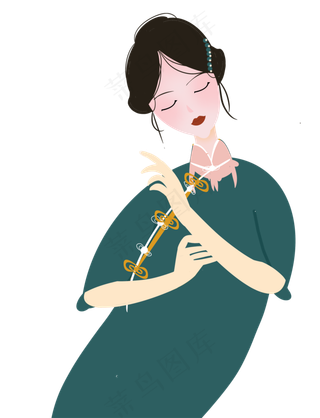 国潮手绘古风美女,免抠元素