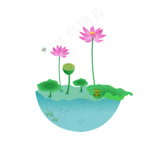 夏天荷塘手绘矢量图