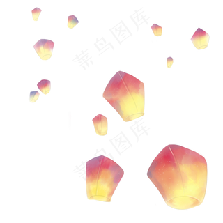 中国风红色孔明灯水彩手绘素材,免抠元素