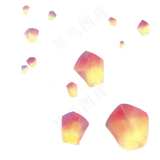 中国风红色孔明灯水彩手绘素材,免抠元素