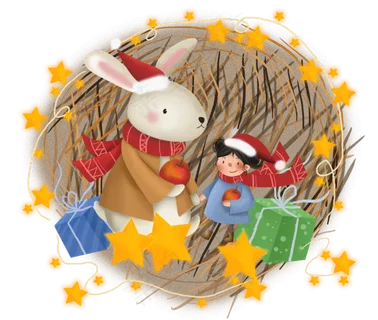 平安夜送苹果的女孩和兔子,免抠元素