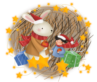 平安夜送苹果的女孩和兔子,免抠元素