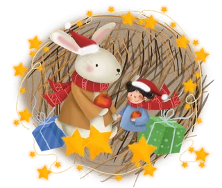 平安夜送苹果的女孩和兔子,免抠元素