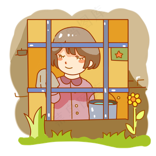 年代感擦玻璃妇女