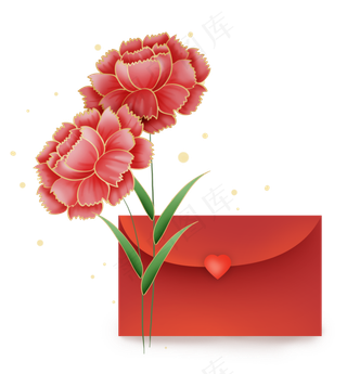 红色康乃馨和红色感谢信