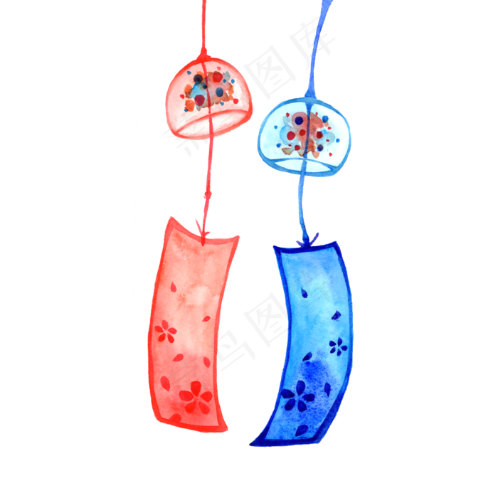 水彩手绘风铃装饰画(2500X2500(DPI:300))psd模版下载