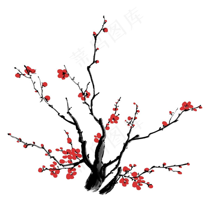 古风红色梅花(2100X2100(DPI:300))psd模版下载