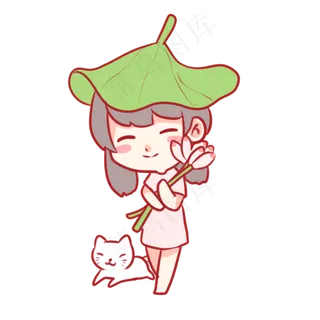 拿着荷花的女孩