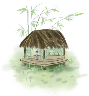 中国风草房里,免抠元素