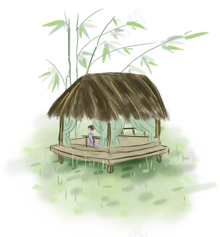 中国风草房里,免抠元素