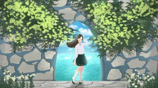 女孩唯美海边出游