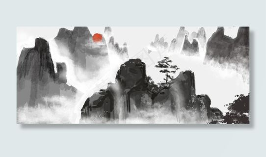 中国风水墨风格古风古典山水矢量