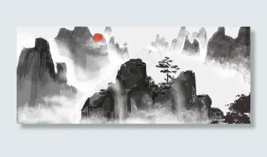 中国风水墨风格古风古典山水矢量 中国风水墨风格古风古典山水矢量