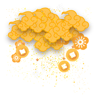 金色鼠年新年云纹剪纸装饰,免抠元素