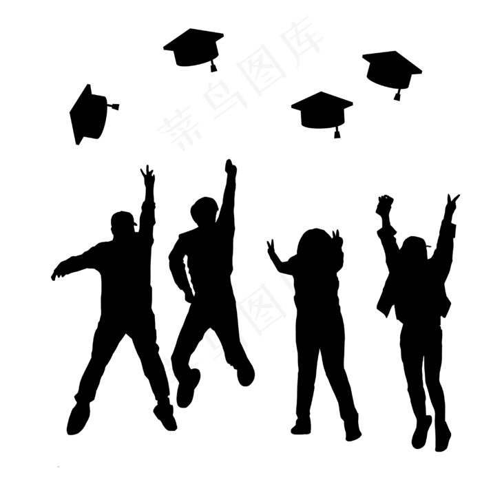 毕业季四个人丢帽子剪影(3000X3000(DPI:300))psd模版下载