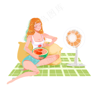 大暑吃西瓜乘凉女孩png素材