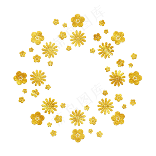中国风传统烫金鲜花花纹装饰图之,免抠元素