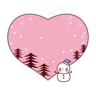 粉色爱心可爱雪人边框,免抠元素