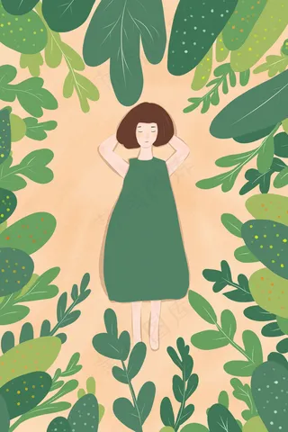 春天卡通可爱春困春乏女孩