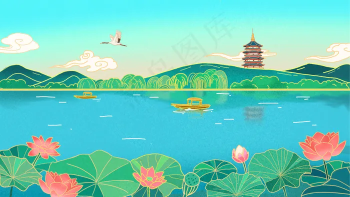 绿色唯美西湖风景(2880*1620px 300 dpi )
