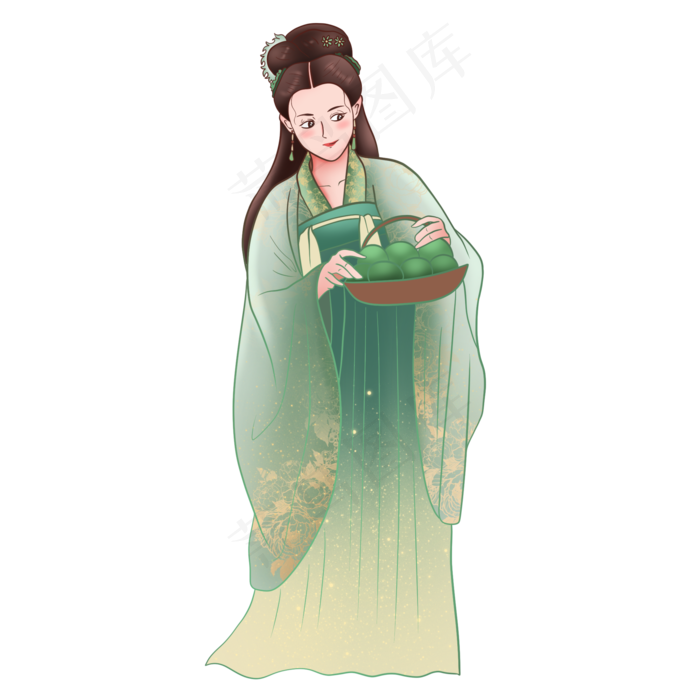 拿青团的古代女子(2000X2000(DPI:300))psd模版下载