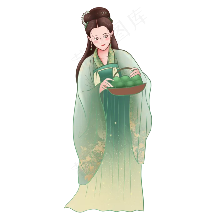拿青团的古代女子(2000X2000(DPI:300))psd模版下载
