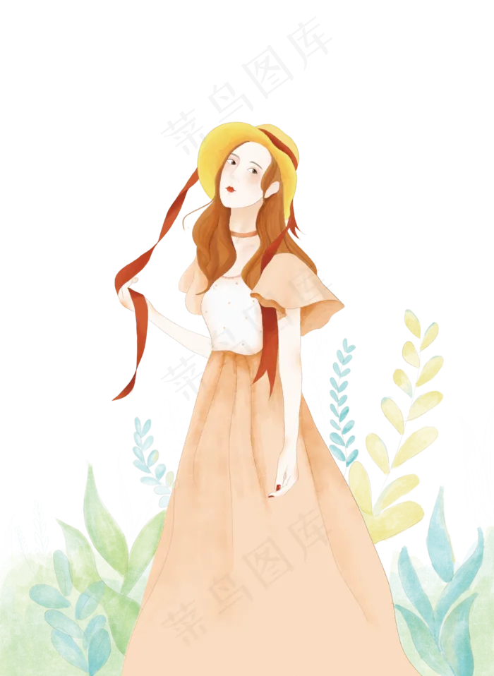女神女孩春游手绘人物水彩免抠元(4488X6142(DPI:300))psd模版下载