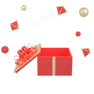 C4D红金色正方形礼盒打开礼盒礼盒,免抠元素