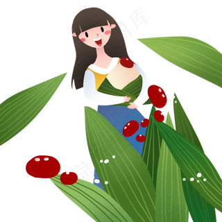 端午节抱着红枣粽子的女孩