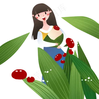 端午节抱着红枣粽子的女孩