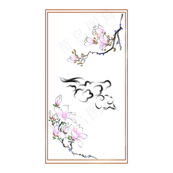 古风荷花卡通边框(2000X2000(DPI:300))psd模版下载