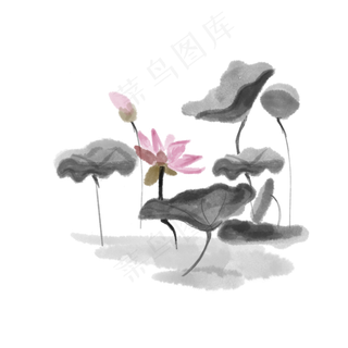 春季水墨荷花荷叶