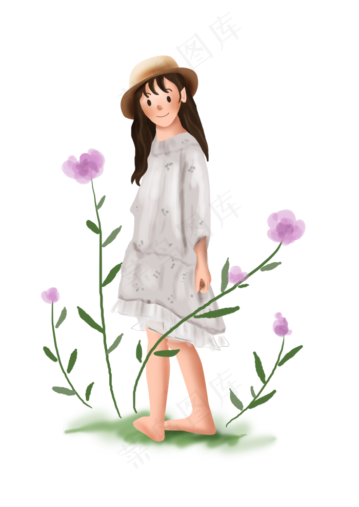 假日出游花丛中的女孩,免抠元素