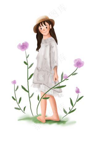假日出游花丛中的女孩,免抠元素