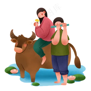 清明节人物和春牛