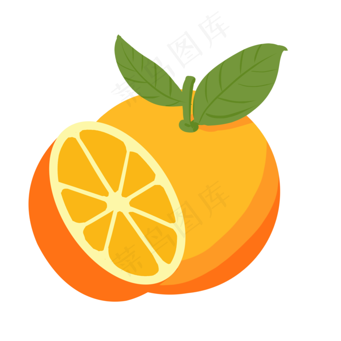 带叶子的橙子插画