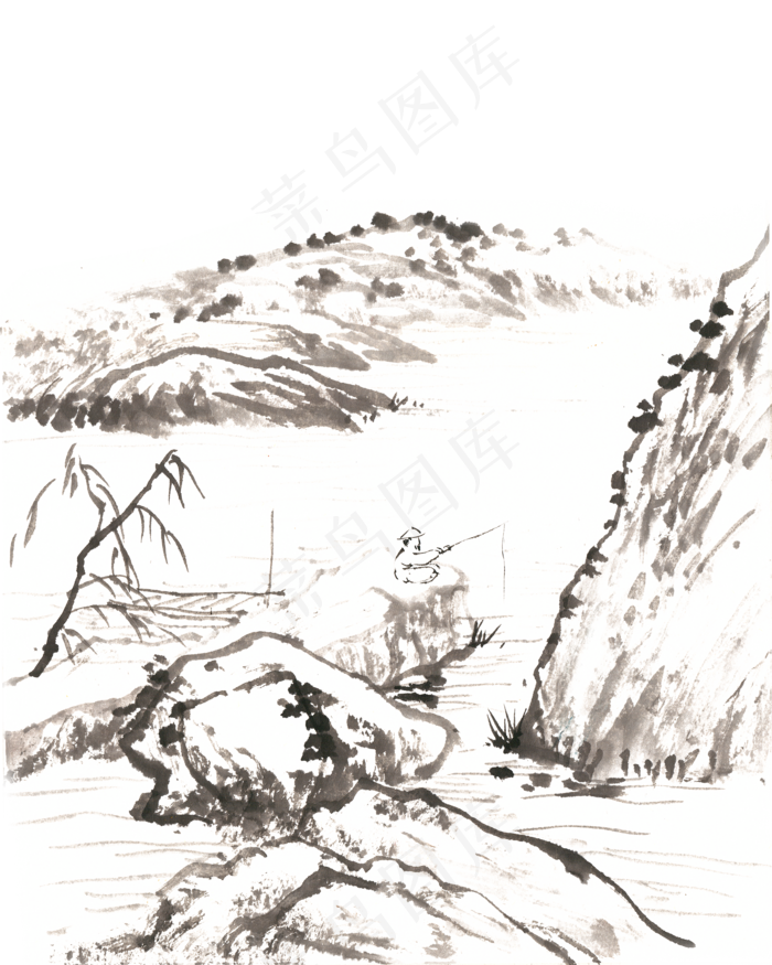 古意山水垂钓图(4724X5906(DPI:300))psd模版下载