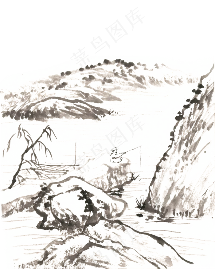 古意山水垂钓图(4724X5906(DPI:300))psd模版下载