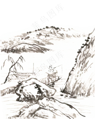 古意山水垂钓图