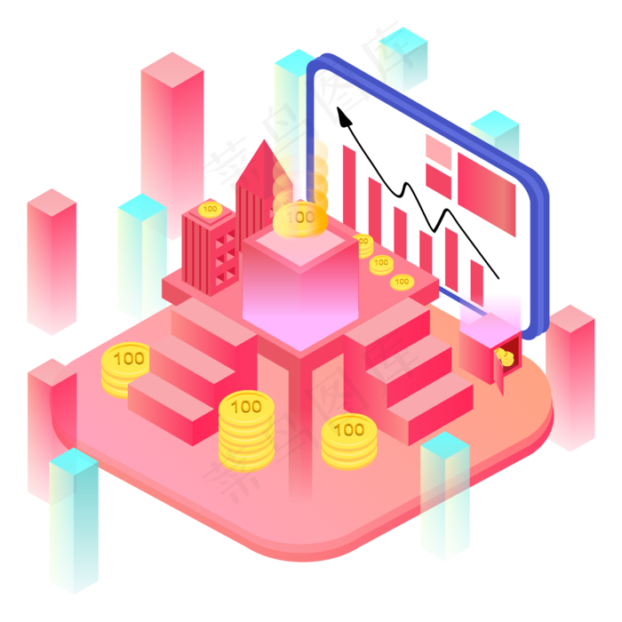 商用矢量2.5D风格理财系列元素,免抠元素