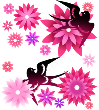 花朵燕子剪纸