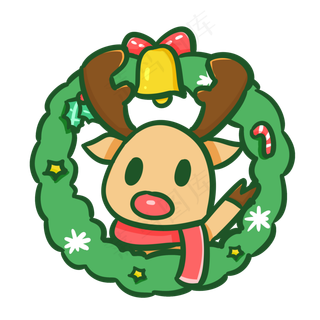 圣诞节平安夜可爱手绘花环麋鹿装,免抠元素