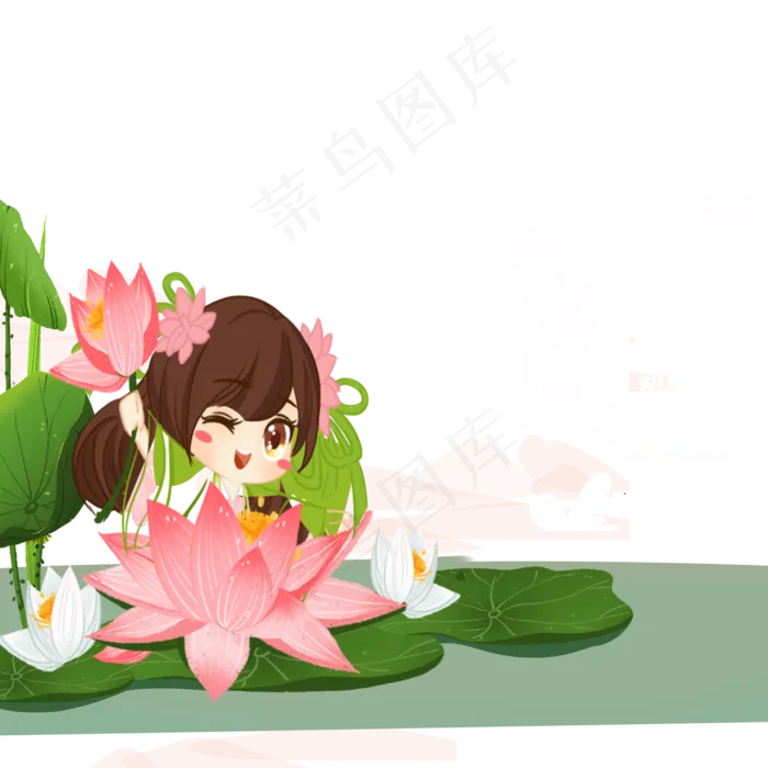 荷花从中的女孩(2000X2000(DPI:300))psd模版下载
