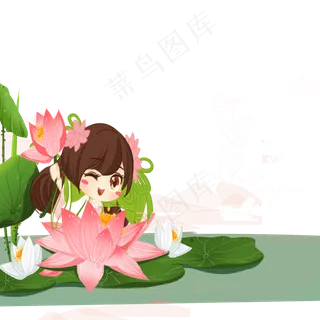 荷花从中的女孩