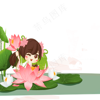 荷花从中的女孩