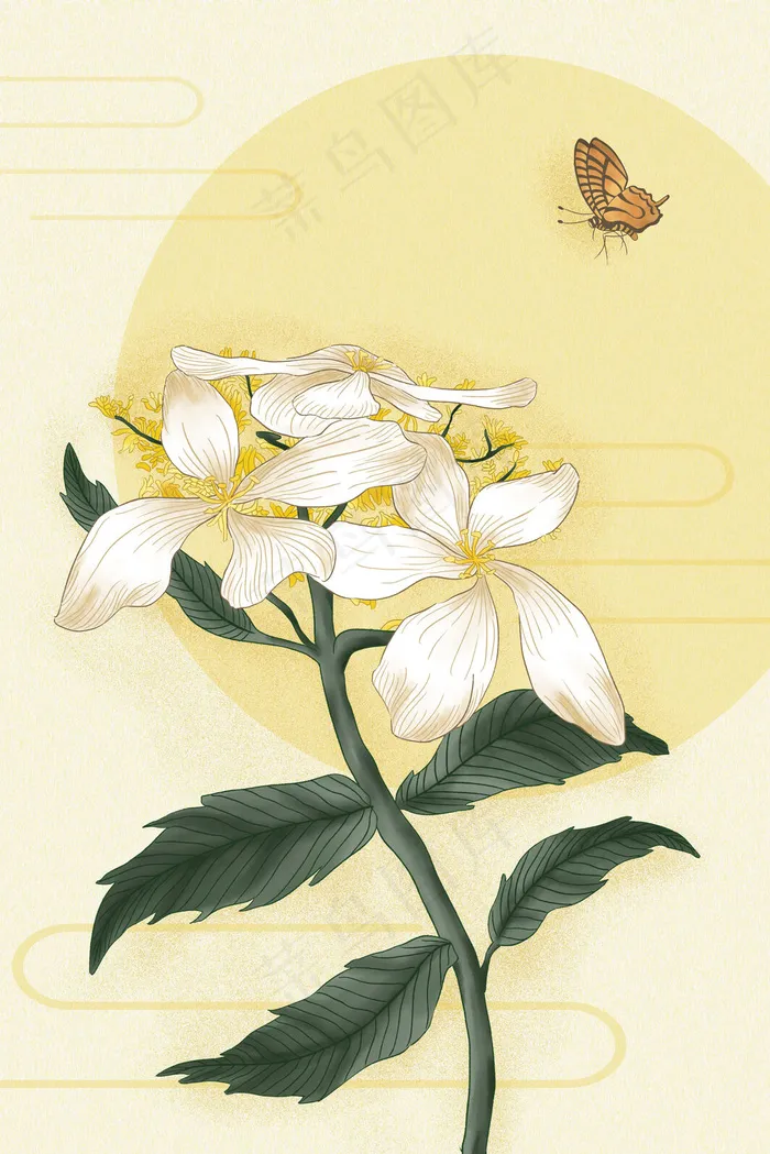 工笔花鸟八仙花蝴蝶(3545*5315px 300 dpi )psd模版下载
